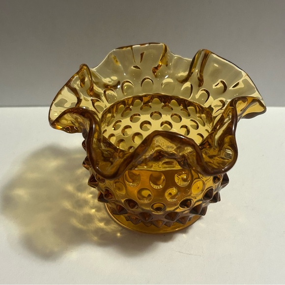 Fenton Other - Amber Glass Hobnail Vase Ruffled